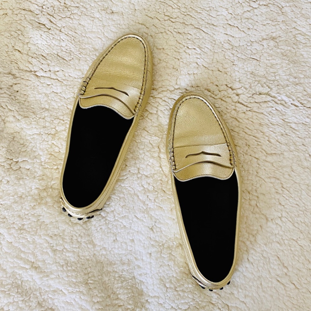 M.Gemi gold leather driving loafers